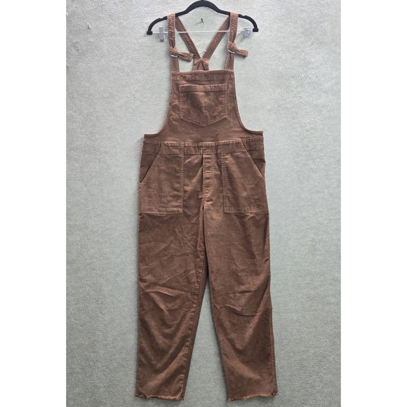 aerie Other - Aerie Women Pants M Brown Barrel Overalls Corduroy Utility Button 26" Inseam